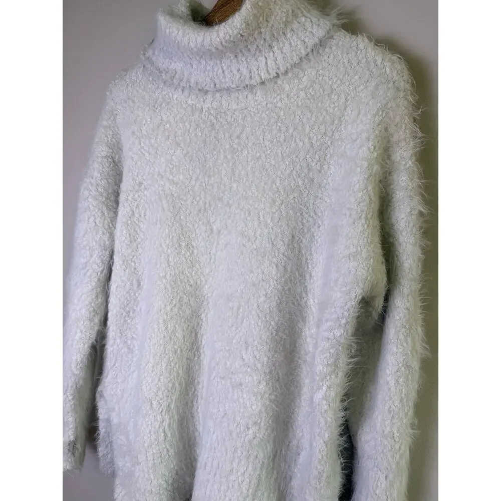 Aerie Offline Oversized Fuzzy Turtleneck Sweater Off White Cozy Soft Small
